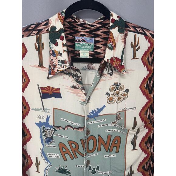 Reyn Spooner Shirt Mens Extra Large Arizona Map Vacation Rayon Retro Nostalgia - Picture 3 of 13